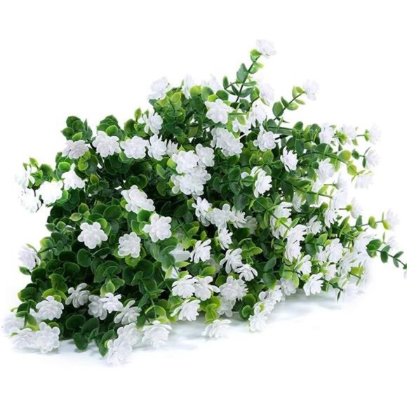4 Bundles Outdoor Artificial Fake Flowers No Fade UV Resistant Faux Plant, White - Picture 4 of 7